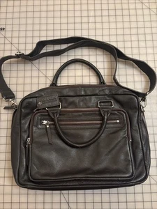 Vtg MERRILL LYNCH Pebbled Brown Leather Laptop Case Shoulder Satchel Bag - Picture 1 of 14