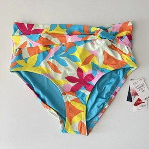 Lands End Sz 10 Reg Retro Floral Highwaisted Twisted Swim Bottom Chlorine Res - Picture 1 of 7