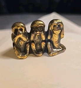 Vintage Solid Brass Three Wise Monkeys Figurine Miniature Hong Kong - Picture 1 of 6