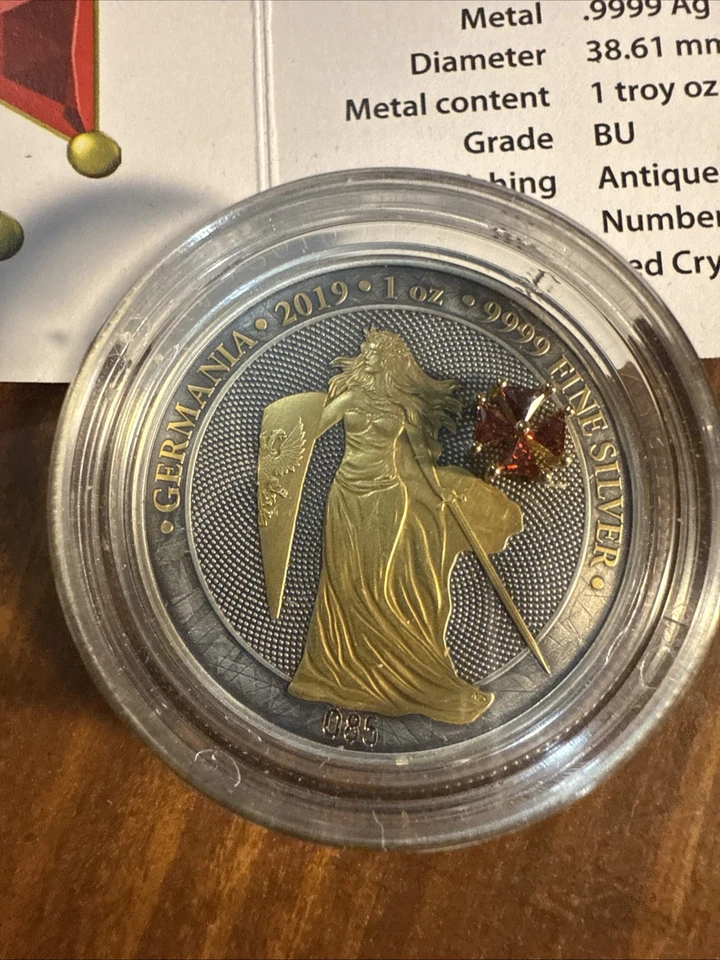 2019 Germania Red Crystal Cross Silver Coin Display Box with COA 85/500 - Image 1 of 4