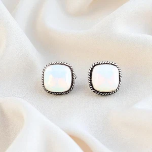 Milky Opal Gemstone 925 Sterling Silver Jewelry Vintage Cufflinks 0.61" For Gift - Picture 1 of 6