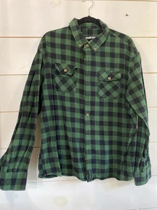 Mens XL Catchin' Deers Green Black Flannel Shirt Button Up Checkered Plaid - Picture 1 of 11