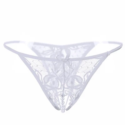 Sexy Women Lace Crotchles Thong G-String Pearl Panties Lingerie Ladies Underwear - Image 1 of 4