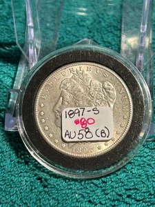 Dólar de plata Morgan 1897-S, 58 casi sin circular (AU), fecha semi clave, 90 % $1 - Imagen 1 de 3