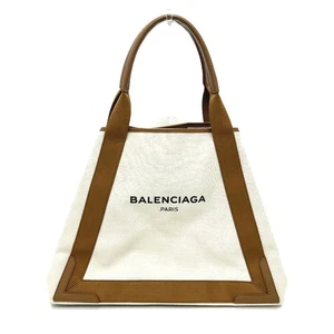 BALENCIAGA 339936 Navy Kabas M bag shawl Tote Bag Canvas/Leather Beige/Brown - Picture 1 of 19