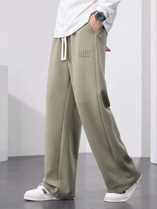 Men's Straight Sweatpants Wide Leg Cotton Track Pants Drawstring Letter Sports - Picture 1 of 28