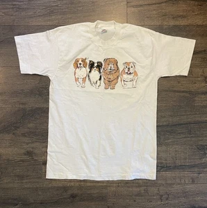 Vintage Hunde Fruit Of The Loom doppelseitiges T-Shirt Einzelnaht 90er Gr. L - Bild 1 von 11