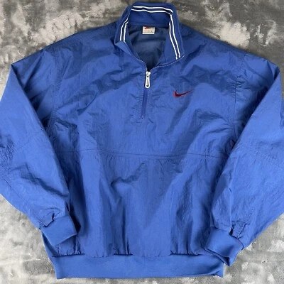 Chaqueta cortavientos Anorak vintage años 90 Nike azul marino naranja logotipo Spellout para hombre L Foto 1 de 4