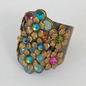 Michal Negrin Ring Chunky Wide Band Statement With Colorful Swarovski Crystals - Picture 1 of 13