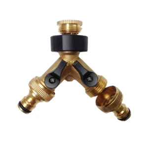 2 Way Solid Brass Hose Splitter 2-Way Hose Connector With Shut OFF/ON Valves - Picture 1 of 9