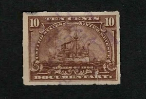 US Revenue 1898 R168 Battleship Documentary Stamp 10c Tear Faults Used VF-XF - Picture 1 of 2
