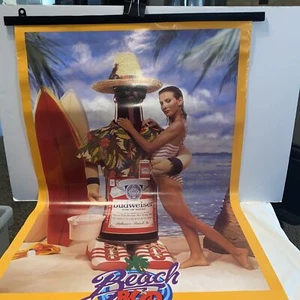 Vintage 1983 Poster Budweiser Beer bottle Beach Bud Surf Drink 22" x 34" #2 - Picture 1 of 7