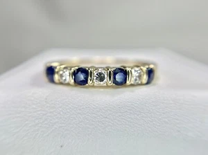 Alianza de boda de oro amarillo de 14k Effy natural redondo azul zafiro - Imagen 1 de 7