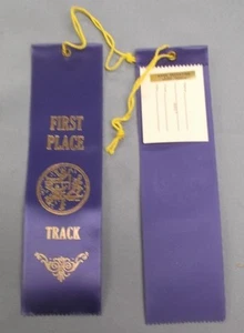 1st FIRST Place blue TRACK award ribbons lot of 22 string and card - Picture 1 of 1