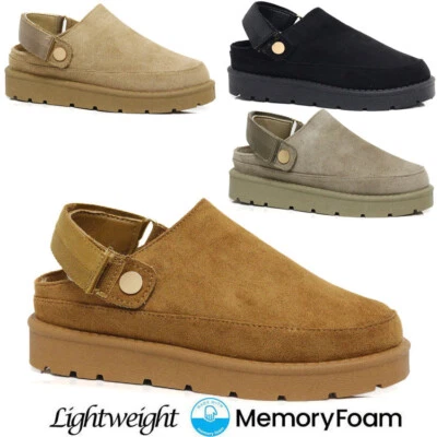 LADIES PLATFORM STRAPPY CLOGS MEMORY FOAM SHOES SNUGG WARM FUR SLIPPERS SHOES - Image 1 of 4