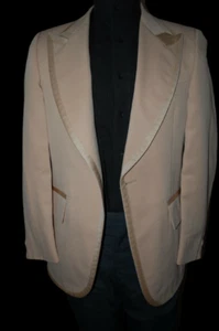 Vintage Smokingmantel hell Pfirsich DJ Polyester riesige breite Revers Disco TUXXMAN - Bild 1 von 2