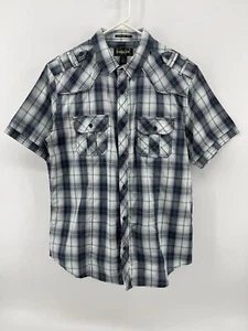 Helix Button Shirt Mens Size Large Athletic Fit Blue Green Plaid Short Sleeve - Picture 1 of 8
