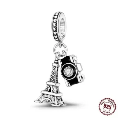 S925 Sterling Silver Eiffel Tower Travel Dangle Charm For Bracelets - Image 1 of 4