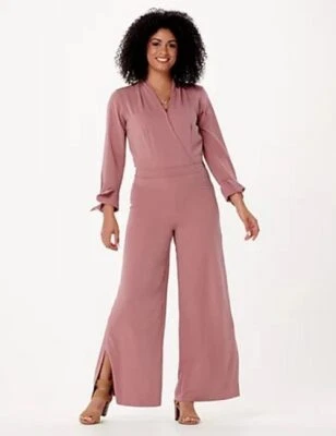 Lisa Rinna Collection Blush Pink XS Regular Solid Woven Jumpsuit New Party - Image 1 of 4
