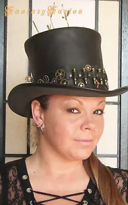 Steampunk Hat Post-Apocalyptic Gears and Bullets Band Leather HIGH Top Hat - Picture 1 of 3