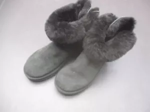 UGG Größe 7 Damenstiefel grau Wildleder Wollmischung gefüttert Wickeloptik kurz Lammfell SH-8 - Bild 1 von 9