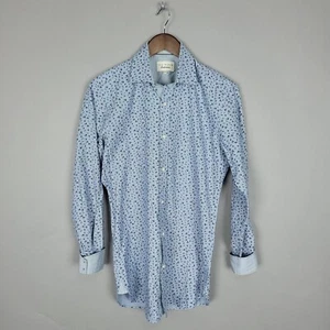 Ted Baker Shirt Mens Small 14.5 Blue Floral Flip Cuff Endurance Cotton Casual - Picture 1 of 14