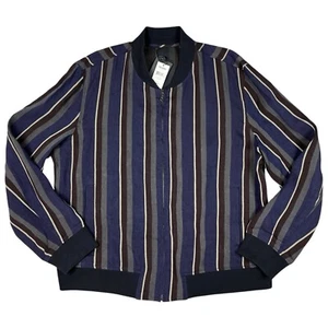 Todd Snyder Jacket Mens XXL Bomber Full Zip Striped Navy Blue Linen Barre 2XL - Picture 1 of 18