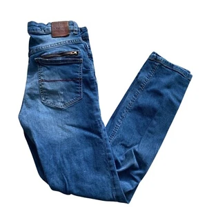 Zara Kids Authentic Denim Jeans W/ Zipper Pocket & Red Stitching Size 13/14 Blue - Picture 1 of 11