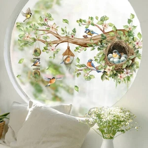 Birds Tree Branch Window Stickers Floral Green Leaves Bird Nest Decals Decor - Picture 1 of 6