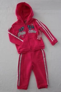 NEW Girls 2 piece Sweats Outfit 12 Months Hooded Jacket Pants Set Pink Princess - Picture 1 of 2