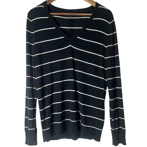 Banana Republic schwarz weiß gestreifter Merinowolle Pullover Damen M ruhig Luxus - Bild 1 von 8