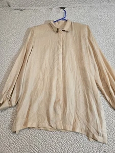 Vintage Lili Butler Damen Seide Langarm Button Down Hemd in Pfirsich Creme Gr. L - Bild 1 von 9