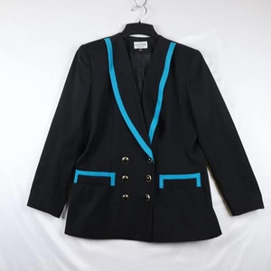 Vintage Kasper Blazer Womens 10 Double Breasted Contrast Trim Jacket 90s - Picture 1 of 11