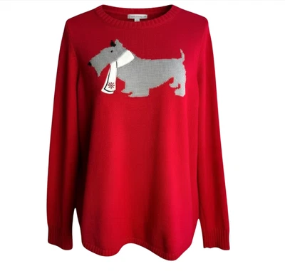 KIM ROGERS Adorable Suéter Rojo Navidad GRIS SCOTTISH TERRIER Scottie Dog XL Foto 1 de 4