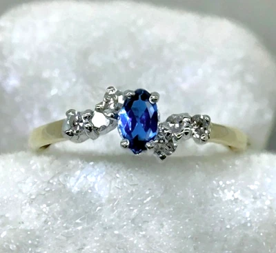 Anillo Diamante Espinela Azul Oro 9ct 1.10 gramos Diamantes Reales Talla M Foto 1 de 4