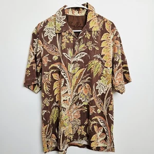 Camisa Tommy Bahama Manga Corta Para Hombre Talla M Marrón Floral Botón Seda Hawaiana - Imagen 1 de 9