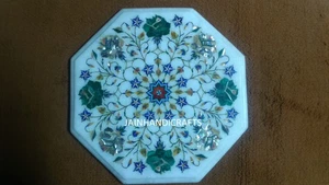 12" Marble Malachite Coffee Side Flower Small Table Top Mosaic Lapis Inlay - Picture 1 of 4
