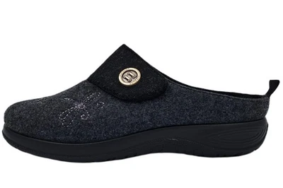 Fly Flot Damen Pantoffel Hausschuhe Grau Schwarz 320300 Clog