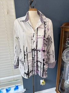Robert Graham Women’s XL Button Up Shirt Abstract Embroidered Flip Cuffs - Picture 1 of 12