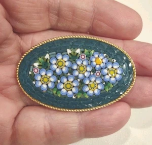 Vintage GT Italy Micro Mosaic Blue Flower Brooch Pin 2", F56 - Picture 1 of 4