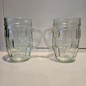 2 Vintage Anchor Hocking Block Optic 6 oz mugs w handle green tint - Picture 1 of 7