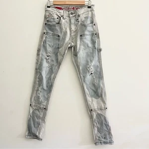 Smuggler’s Moon Mens Camouflage Camo Denim Jeans Whitewashed Cargo Stretch 28/31 - Picture 1 of 14