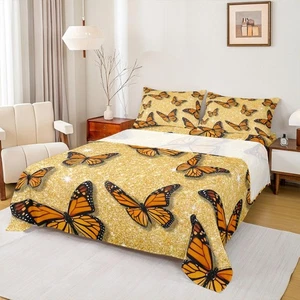 Juego de sábanas brillantes mariposa amarilla tamaño completo niños niñas animales 3D ropa de cama se... - Imagen 1 de 7