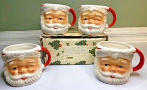 4 Vintage 1950's Brinn's Santa Face Mugs TX-747 Made in Japan w/Original Box NR - Picture 1 of 18