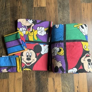 Vintage Mickey Mouse Twin Bett Set 5-teilig 90er Disney Farbblock Bettdecke Bettwäsche - Bild 1 von 11