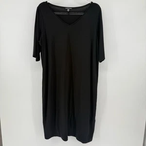 Eileen Fisher Black Tunic Dress Large 3/4 sleeve Lagenlook Top Casual Career - Picture 1 of 13