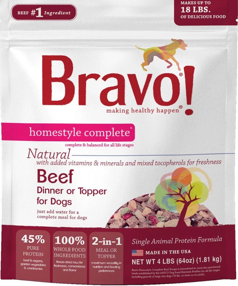 Bravo! Homestyle Complete Beef Dinner Grain-Free Freeze-Dried Dog Food 4lb - Image 1 of 3
