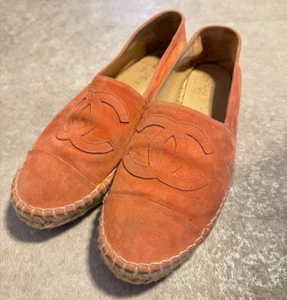CHANEL Espadrilles Suede Slip-on Orange Size 40 Coco Mark No Box Used - Picture 1 of 6