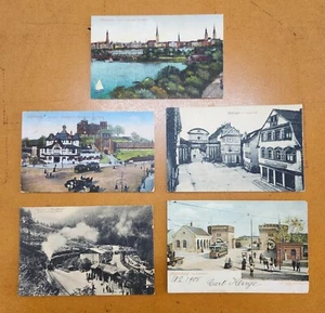 Lot x 5 Postcard Germany Station Train Magdeburg Hamburg Oehringen Panoramic - Picture 1 of 12