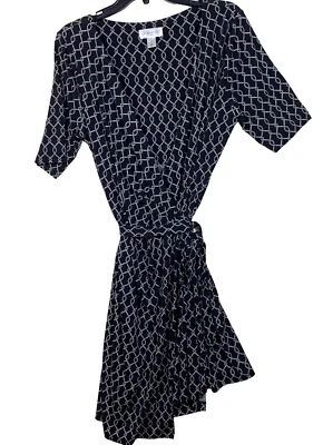 Motherhood Maternity Dress Womens Large Black Faux Wrap short Sleeves Slinky - Image 1 of 4